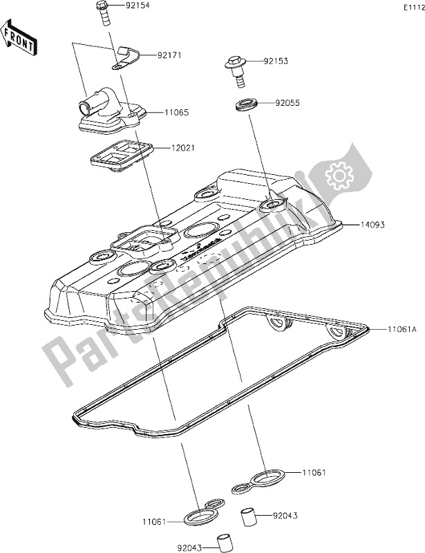 All parts for the 2 Cylinder Head Cover of the Kawasaki Z 650 2020