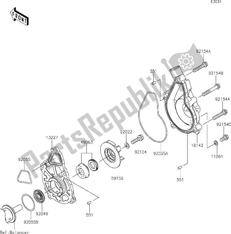 All parts for the 25 Water Pump of the Kawasaki Z 650 2020