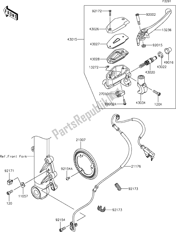 Alle onderdelen voor de 42 Front Master Cylinder van de Kawasaki Z 650 2020