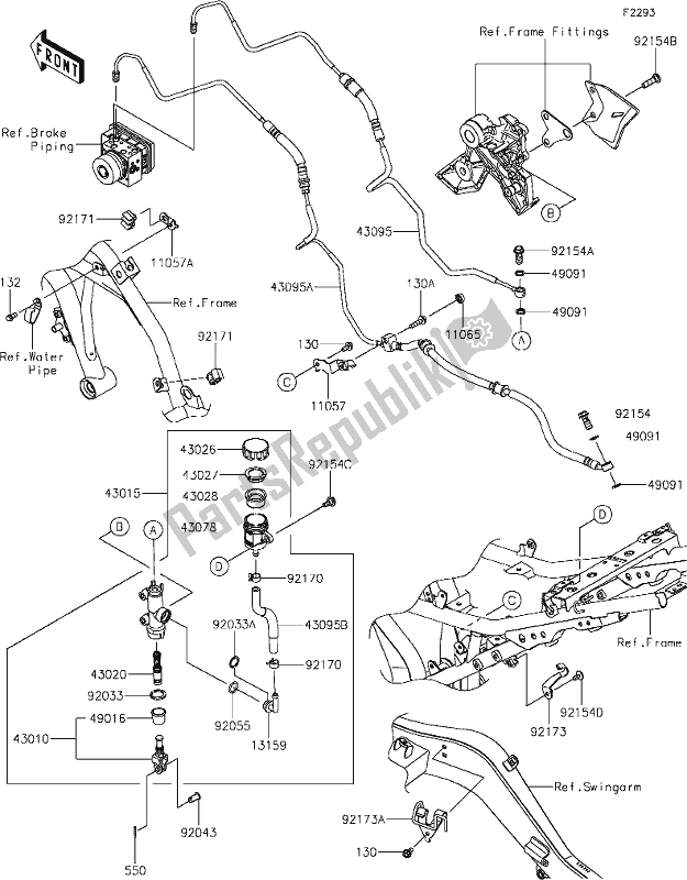 Tutte le parti per il 44 Rear Master Cylinder del Kawasaki Z 650 2020