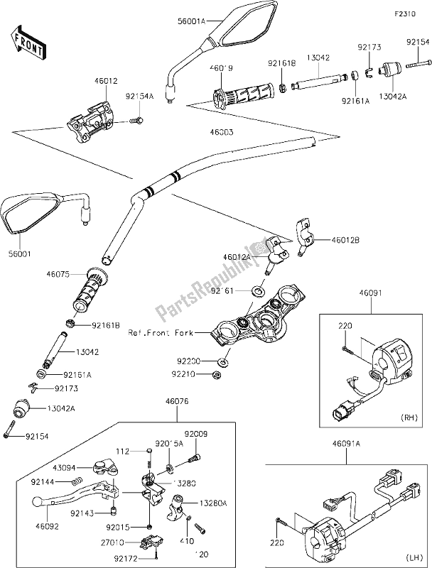 Tutte le parti per il 46 Handlebar del Kawasaki Z 650 2020