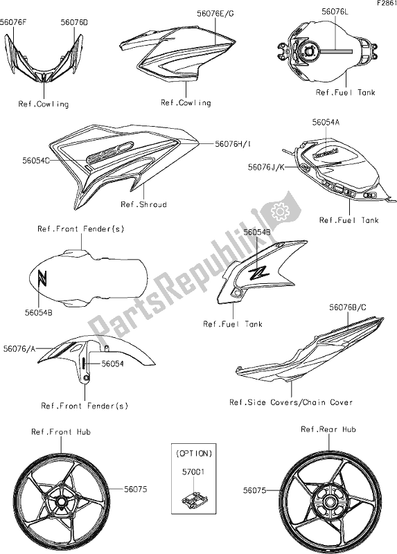 Tutte le parti per il 60 Decals(black) del Kawasaki Z 650 2020