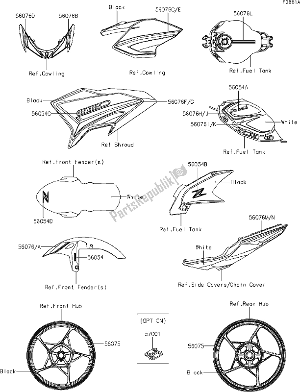 All parts for the 61 Decals(white) of the Kawasaki Z 650 2020