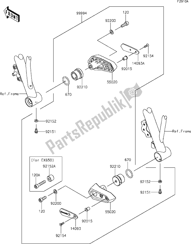 All parts for the 65 Accessory(frame Slider) of the Kawasaki Z 650 2020