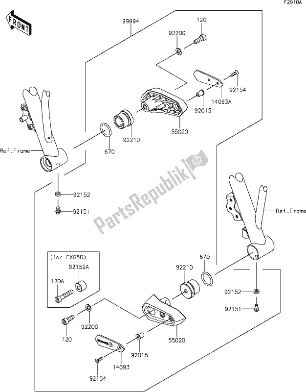 All parts for the 65 Accessory(frame Slider) of the Kawasaki Z 650 2020