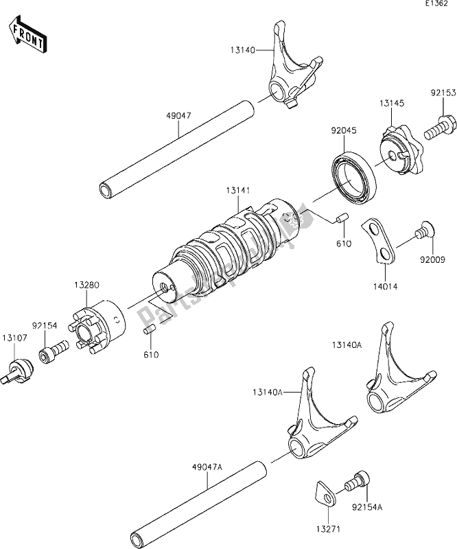 Alle onderdelen voor de 12 Gear Change Drum/shift Fork(s) van de Kawasaki Z 650 2021