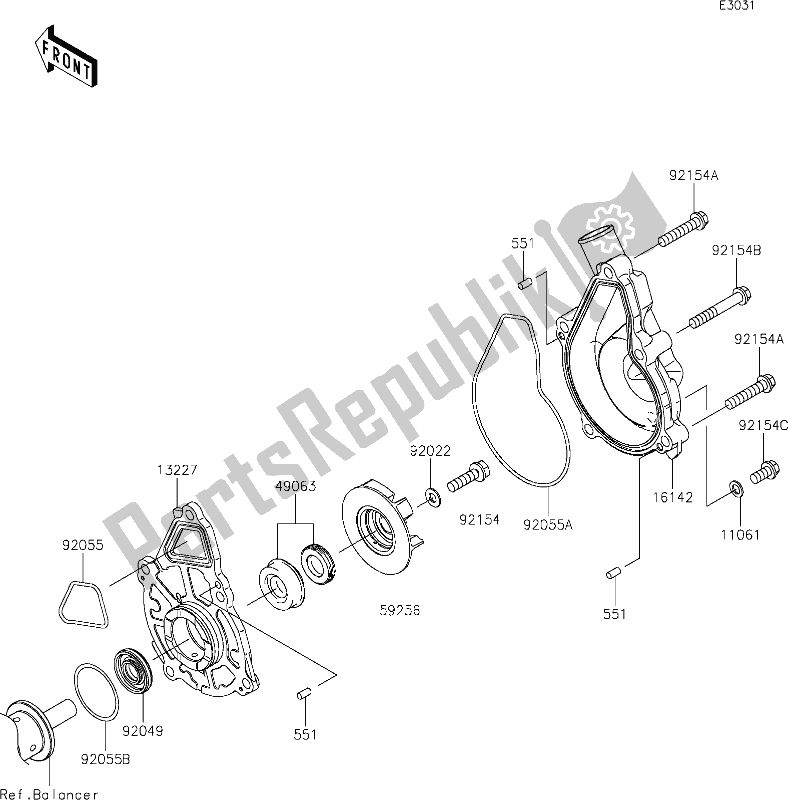 All parts for the 25 Water Pump of the Kawasaki Z 650 2021