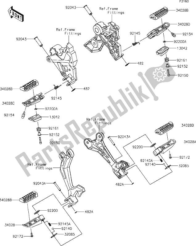 Todas as partes de 33 Footrests do Kawasaki Z 650 2021