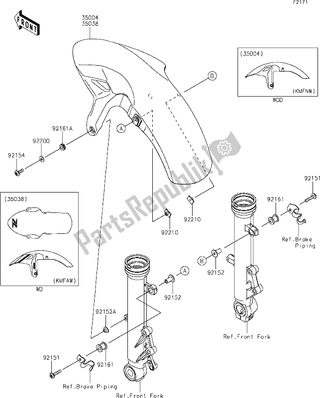 Alle onderdelen voor de 34 Front Fender(s) van de Kawasaki Z 650 2021