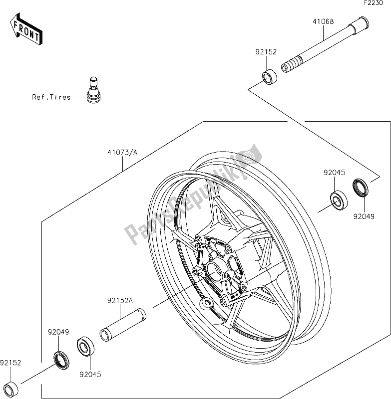 Alle onderdelen voor de 38 Front Hub van de Kawasaki Z 650 2021