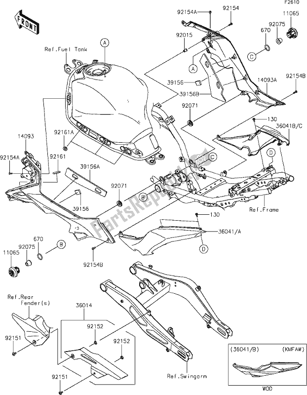 Alle onderdelen voor de 52 Side Covers/chain Cover van de Kawasaki Z 650 2021