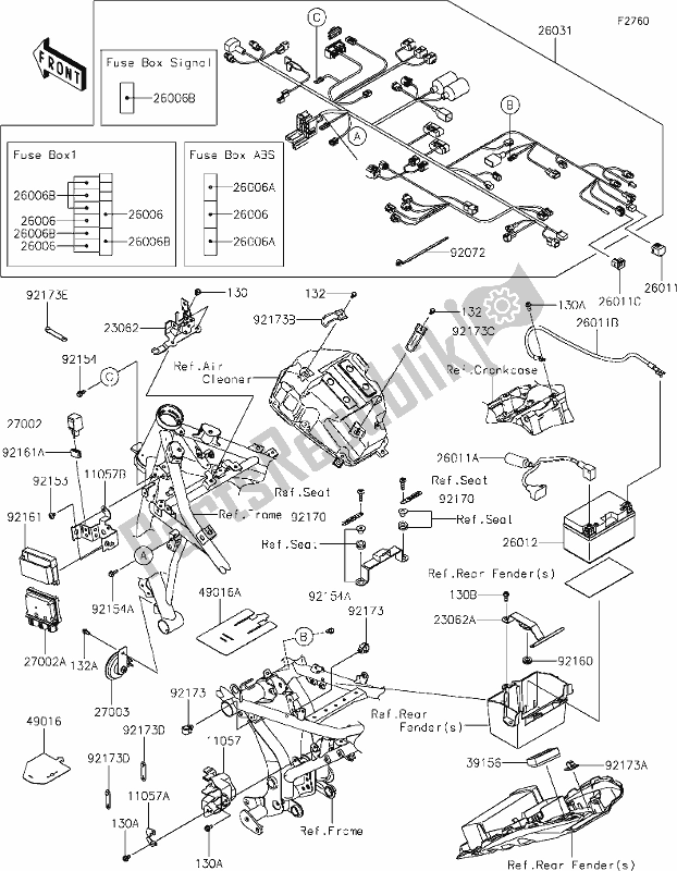 Toutes les pièces pour le 56 Chassis Electrical Equipment du Kawasaki Z 650 2021