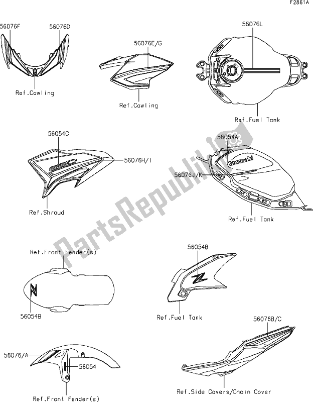 Alle onderdelen voor de 61 Decals(black)(kmfaw) van de Kawasaki Z 650 2021