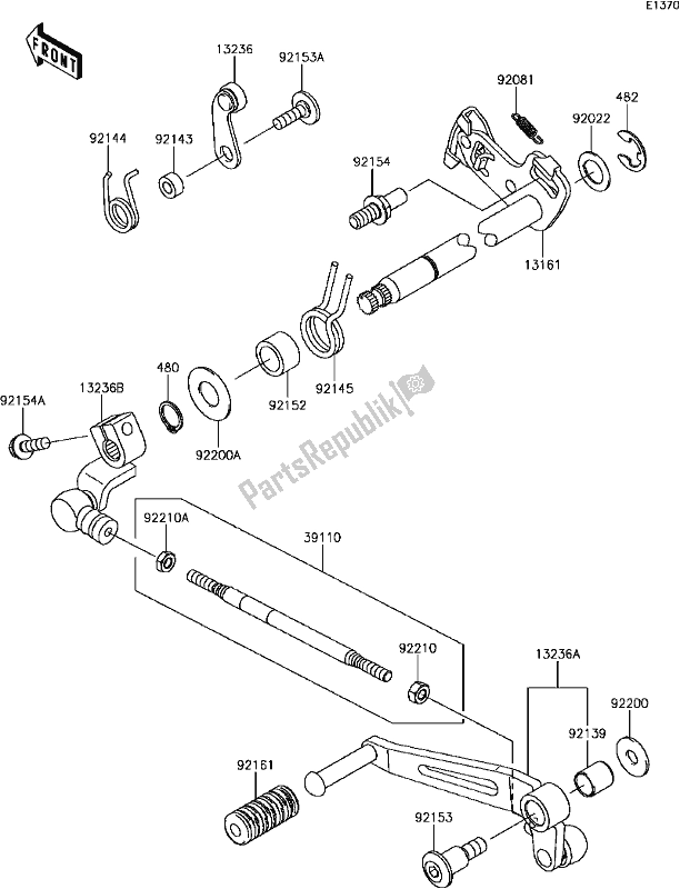 All parts for the C-3 Gear Change Mechanism of the Kawasaki Z 900 2017