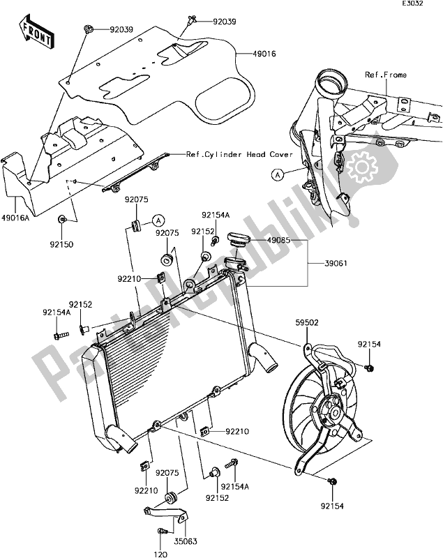 Alle onderdelen voor de D-3 Radiator van de Kawasaki Z 900 2017