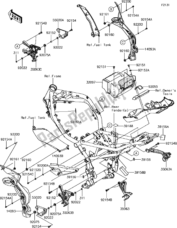 Alle onderdelen voor de E-5 Frame Fittings van de Kawasaki Z 900 2017