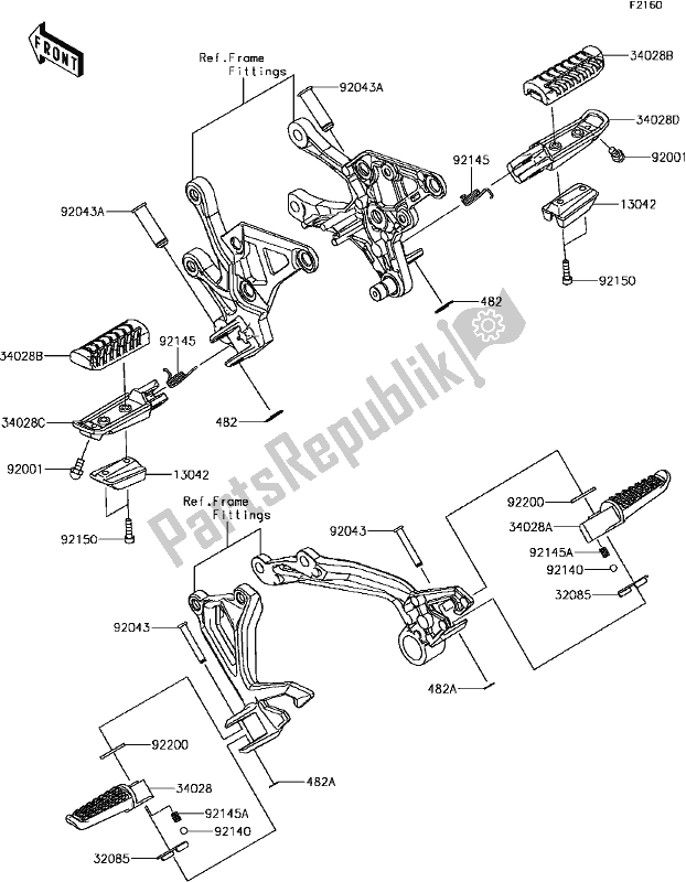All parts for the E-8 Footrests of the Kawasaki Z 900 2017