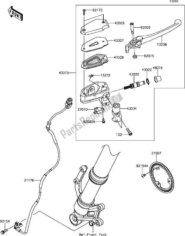 Alle onderdelen voor de F-5 Front Master Cylinder van de Kawasaki Z 900 2017