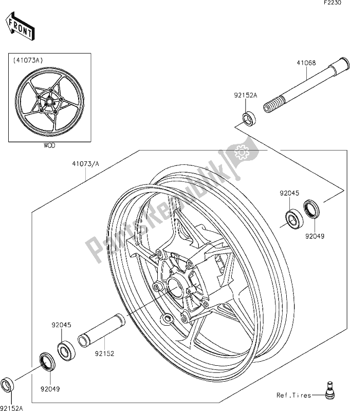 All parts for the 37 Front Hub of the Kawasaki Z 900 2019