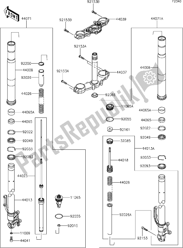 All parts for the 46 Front Fork of the Kawasaki Z 900 2019