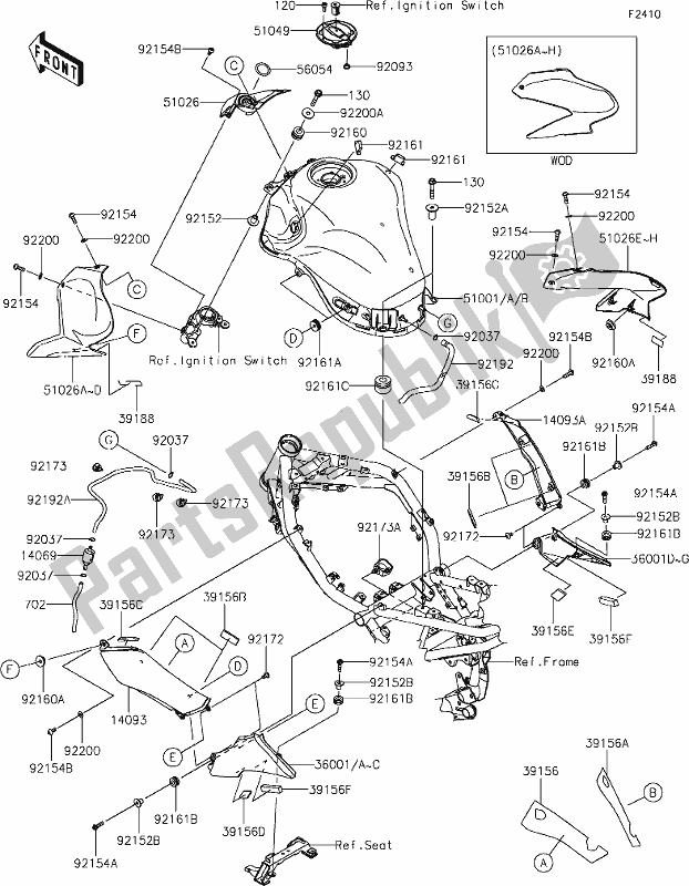All parts for the 47 Fuel Tank of the Kawasaki Z 900 2019