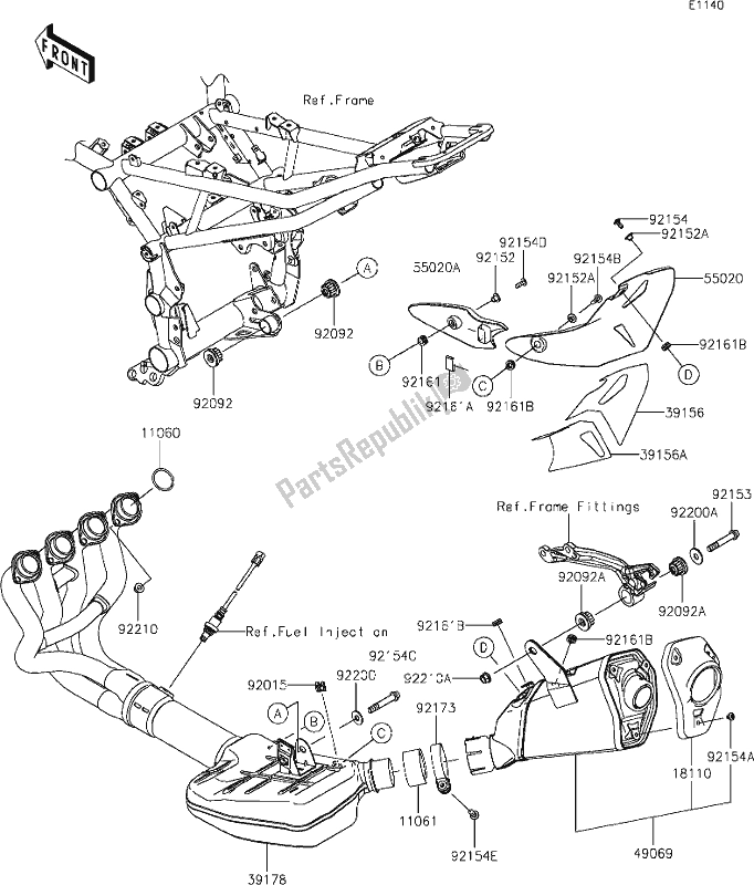 Alle onderdelen voor de 5 Muffler(s) van de Kawasaki Z 900 2019