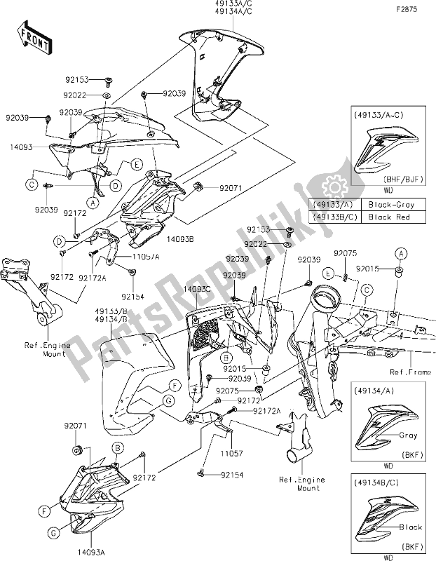 Alle onderdelen voor de 65 Shroud van de Kawasaki Z 900 2019