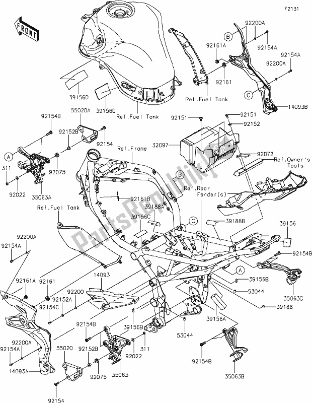 Alle onderdelen voor de 29 Frame Fittings van de Kawasaki Z 900 2020