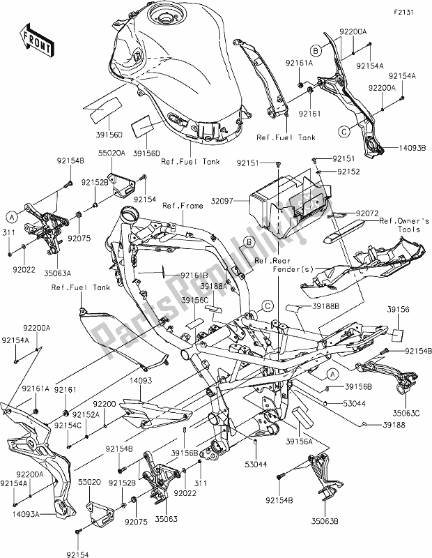 Alle onderdelen voor de 29 Frame Fittings van de Kawasaki Z 900 2020