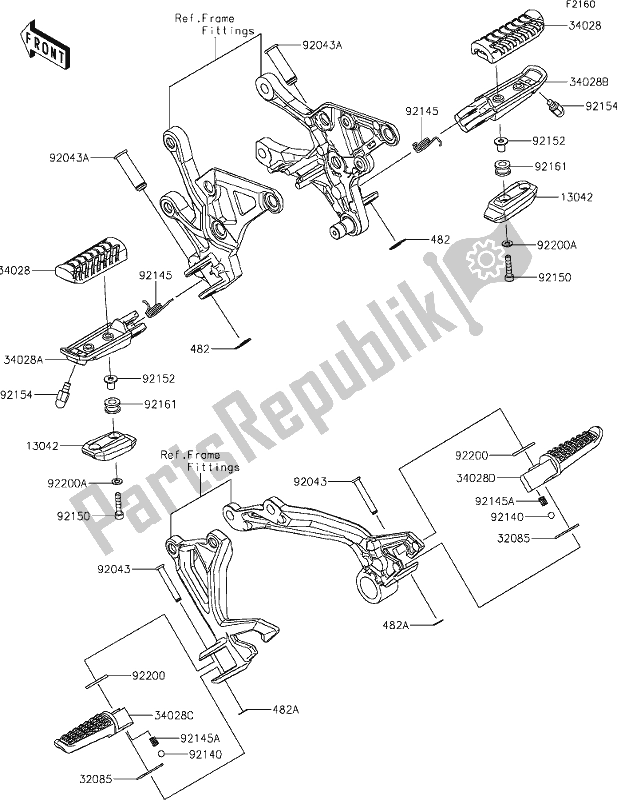 Alle onderdelen voor de 32 Footrests van de Kawasaki Z 900 2020