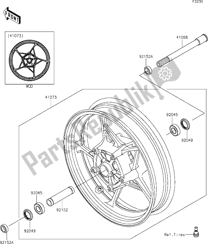 All parts for the 37 Front Hub of the Kawasaki Z 900 2020