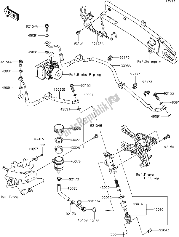 All parts for the 43 Rear Master Cylinder of the Kawasaki Z 900 2020