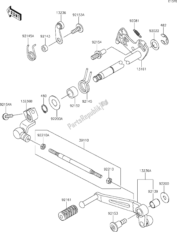 Todas as partes de 13 Gear Change Mechanism do Kawasaki Z 900 2021