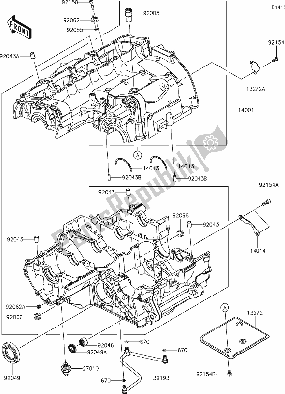 All parts for the 14 Crankcase of the Kawasaki Z 900 2021