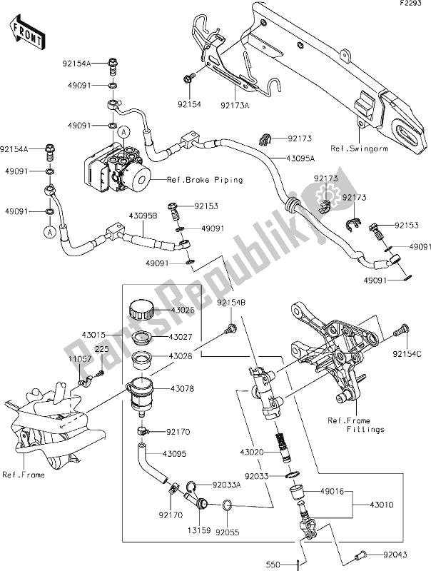 Toutes les pièces pour le 43 Rear Master Cylinder du Kawasaki Z 900 2021