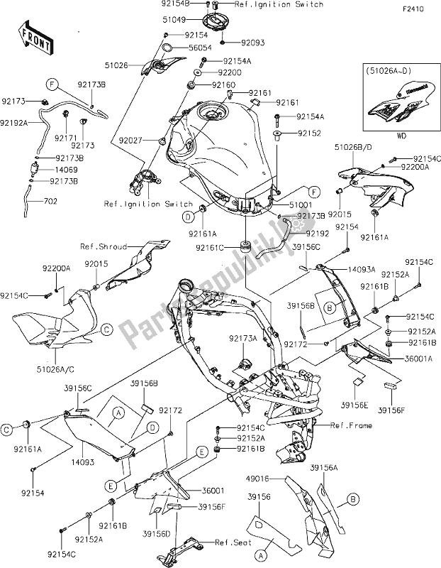 Alle onderdelen voor de 47-1fuel Tank van de Kawasaki Z 900 2021