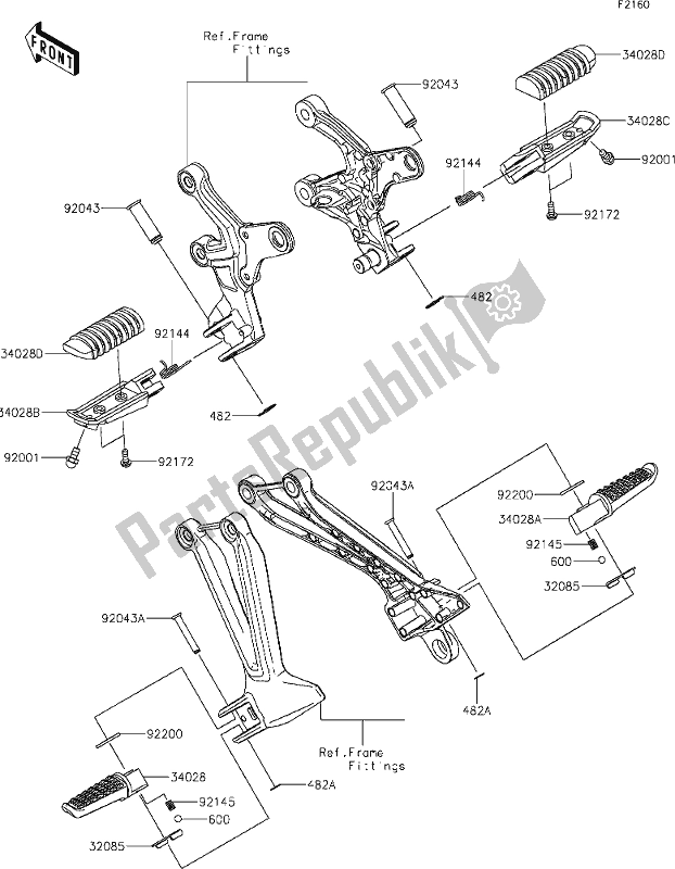 Alle onderdelen voor de 32 Footrests van de Kawasaki Z 900 RS 2018