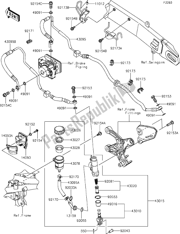 Alle onderdelen voor de 43 Rear Master Cylinder van de Kawasaki Z 900 RS 2018
