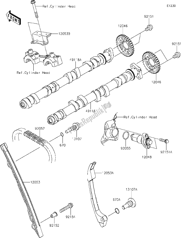 Alle onderdelen voor de 7 Camshaft(s)/tensioner van de Kawasaki Z 900 RS 2018