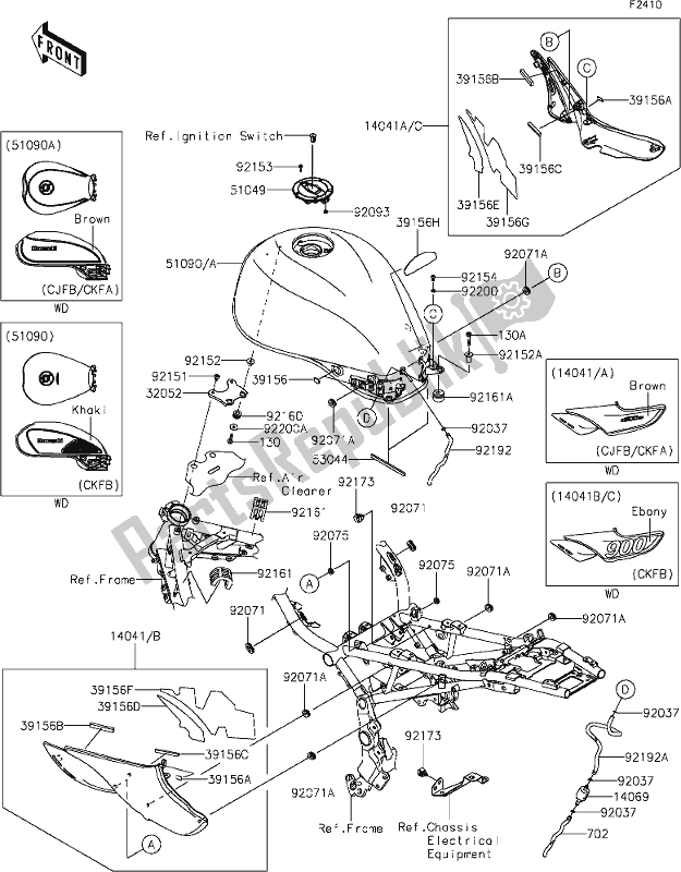 All parts for the 47 Fuel Tank of the Kawasaki Z 900 RS 2019