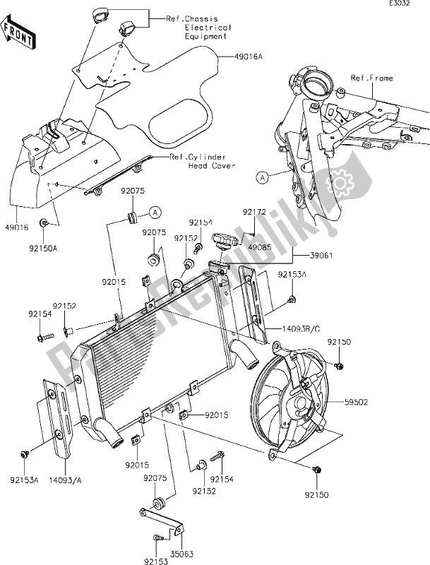 Alle onderdelen voor de 25 Radiator van de Kawasaki Z 900 RS 2020