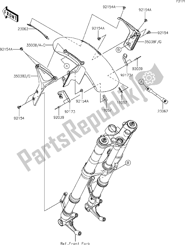 Alle onderdelen voor de 33 Front Fender(s) van de Kawasaki Z 900 RS 2020