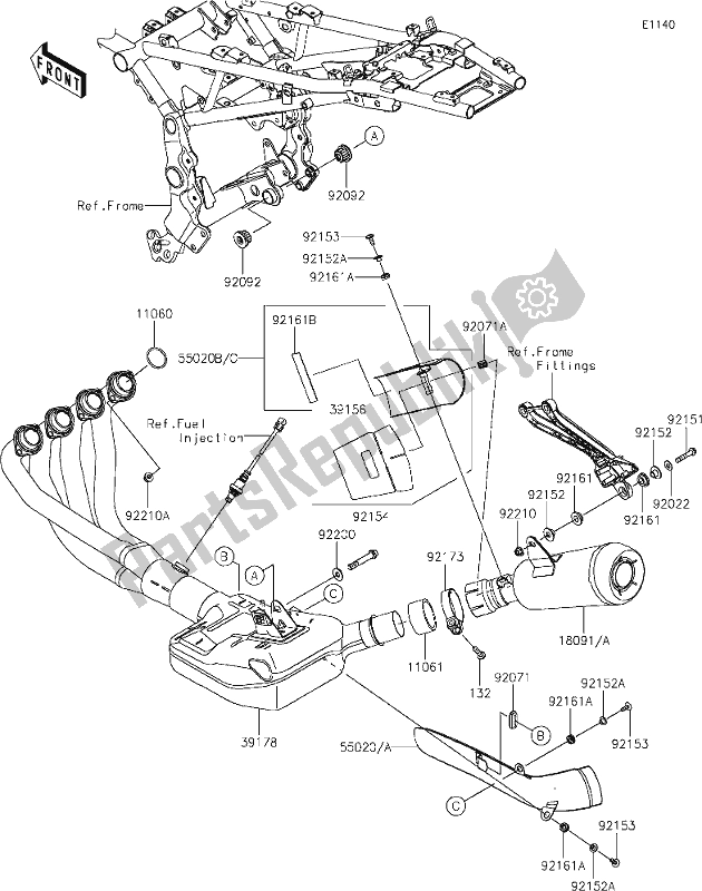 Alle onderdelen voor de 5 Muffler(s) van de Kawasaki Z 900 RS 2020