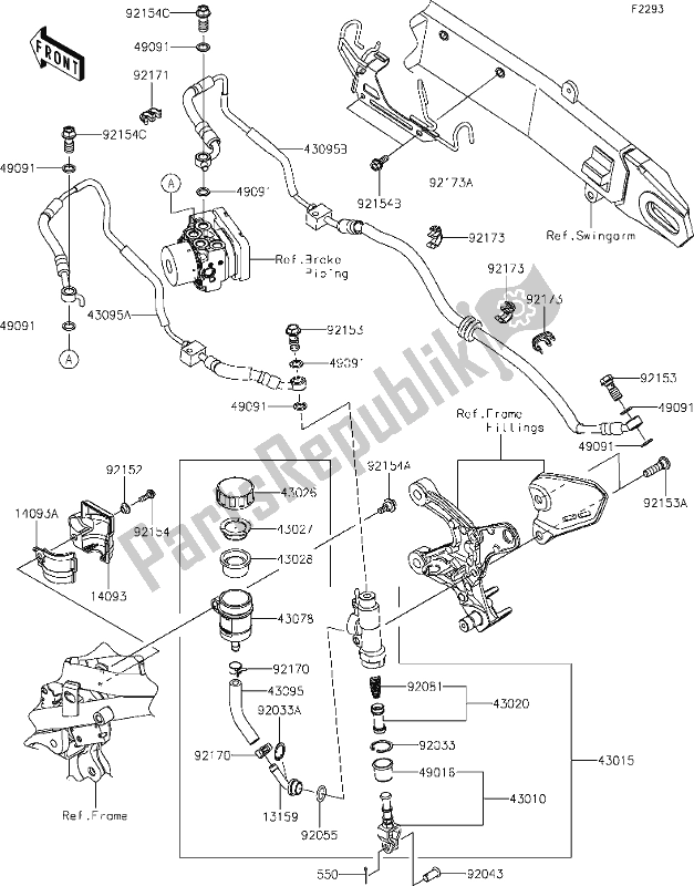 All parts for the 43 Rear Master Cylinder of the Kawasaki Z 900 RS 2021