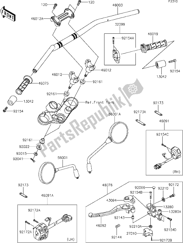 All parts for the 45 Handlebar of the Kawasaki Z 900 RS 2021