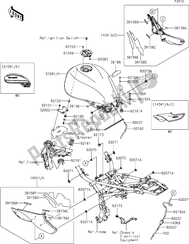 All parts for the 47 Fuel Tank of the Kawasaki Z 900 RS 2021