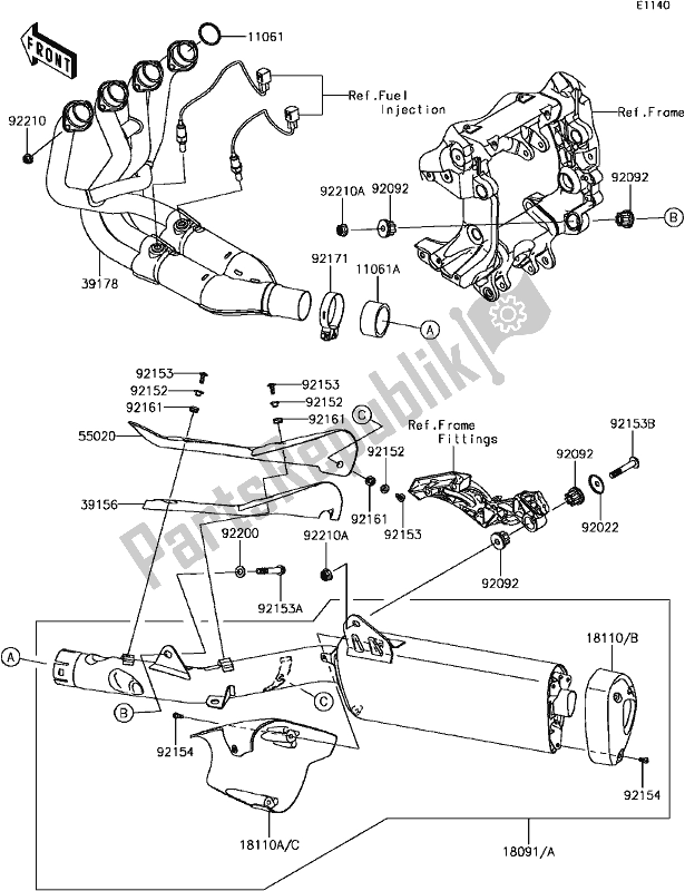 Alle onderdelen voor de B-6 Muffler(s) van de Kawasaki ZG 1400 GTR ABS K-act 2017