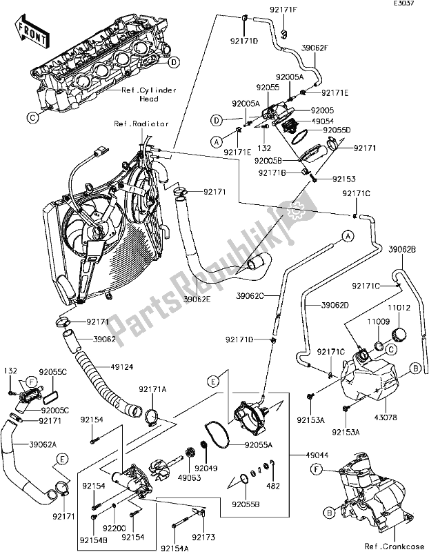 Alle onderdelen voor de D-6 Water Pipe van de Kawasaki ZG 1400 GTR ABS K-act 2017