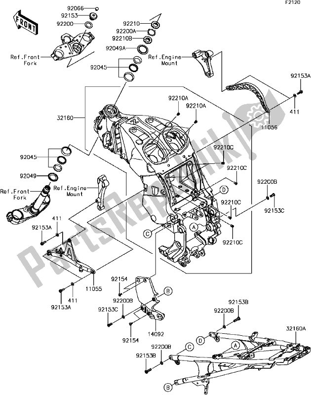 Tutte le parti per il E-3 Frame del Kawasaki ZG 1400 GTR ABS K-act 2017