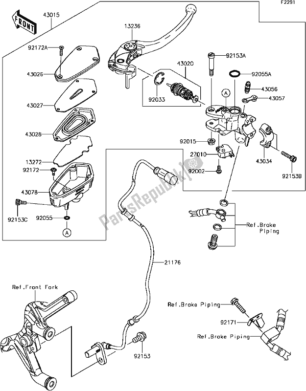 Tutte le parti per il F-8 Front Master Cylinder del Kawasaki ZG 1400 GTR ABS K-act 2017